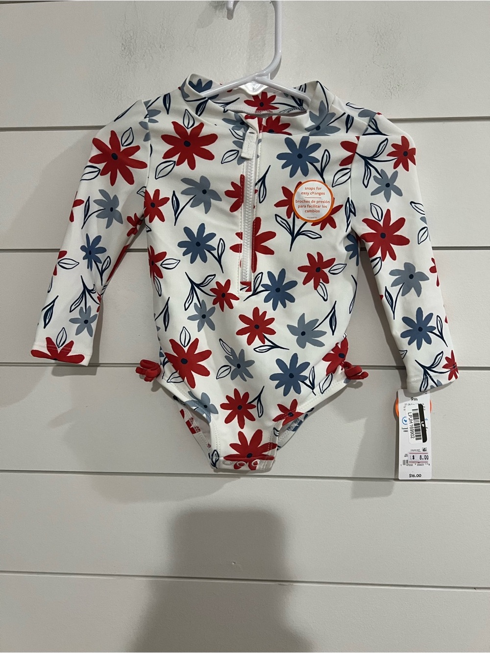Carter's Long Sleeve One-Piece Swimsuit - White with Red & Blue Floral Print